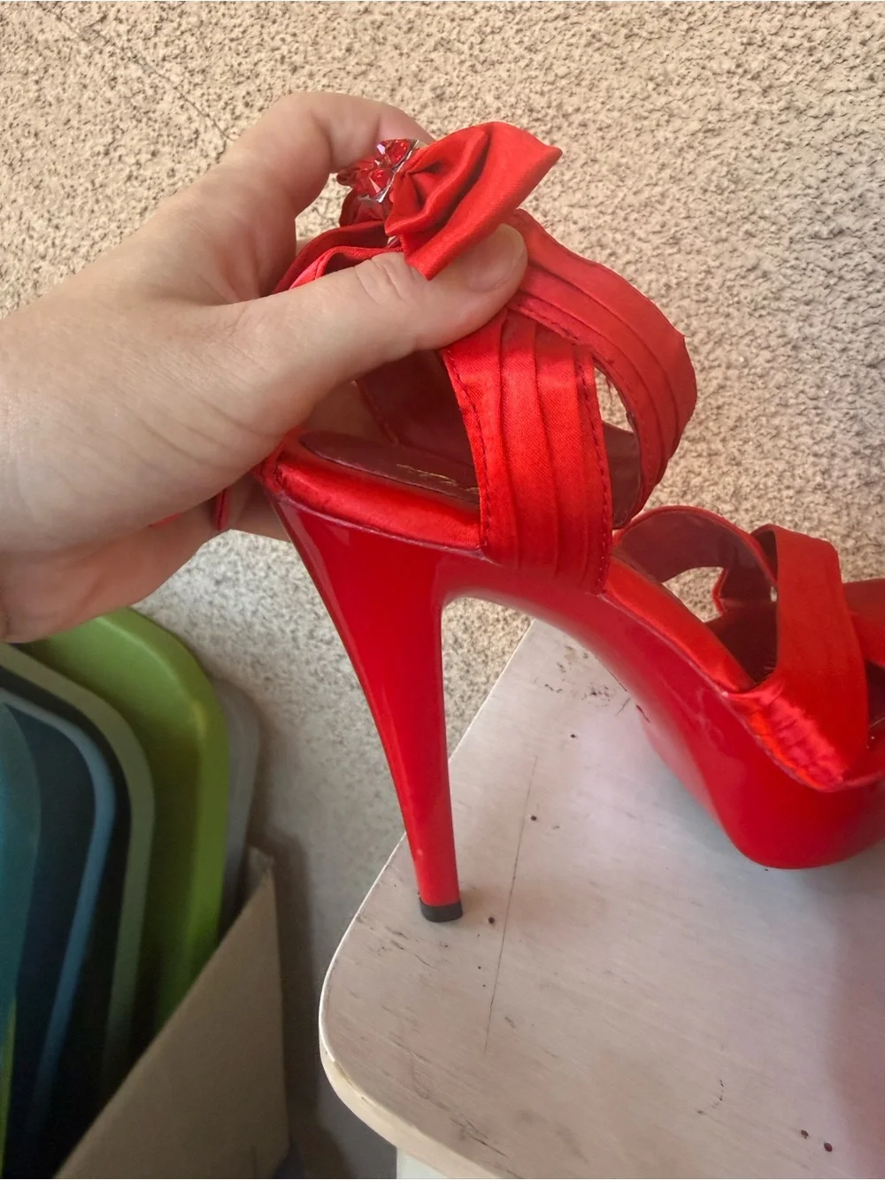 Fabulicious Cocktail Red Satin Crisscross Ankle Strap Platform
